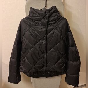 ZARA Quilted Cropped Boxy Black Puffer Jacket Size M Oversized Winter Mock Neck